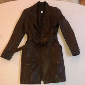 Brown butter Soft Leather Jacket - Belted Waist